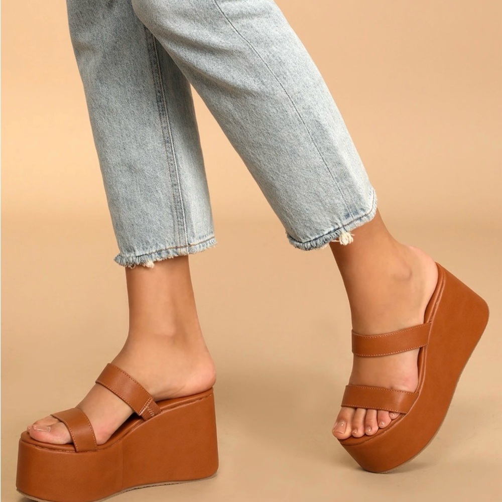 lulus  Reeyy Women’s Brown Platform Wedge Sandals size 7.5